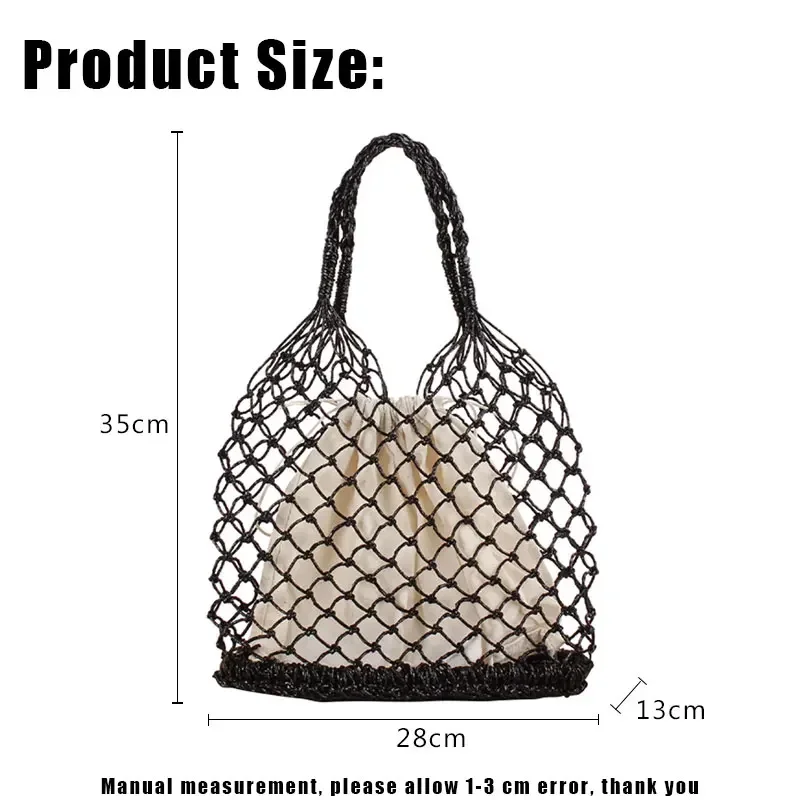 YoReAi Fashion Women Straw Large Tote Bag Beach Casual Shoulder Bags Handbag Solid Color Handmade Basket Storage Shopping Pack
