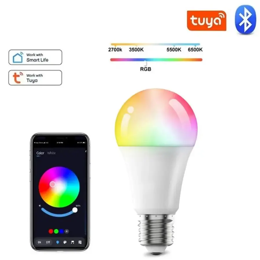 Tuya 9W Smart Bulb Led Lamp E27 E14 RGB Smart Light Bulbs 220V Smart Lamps For Home Bedroom Room Decoration