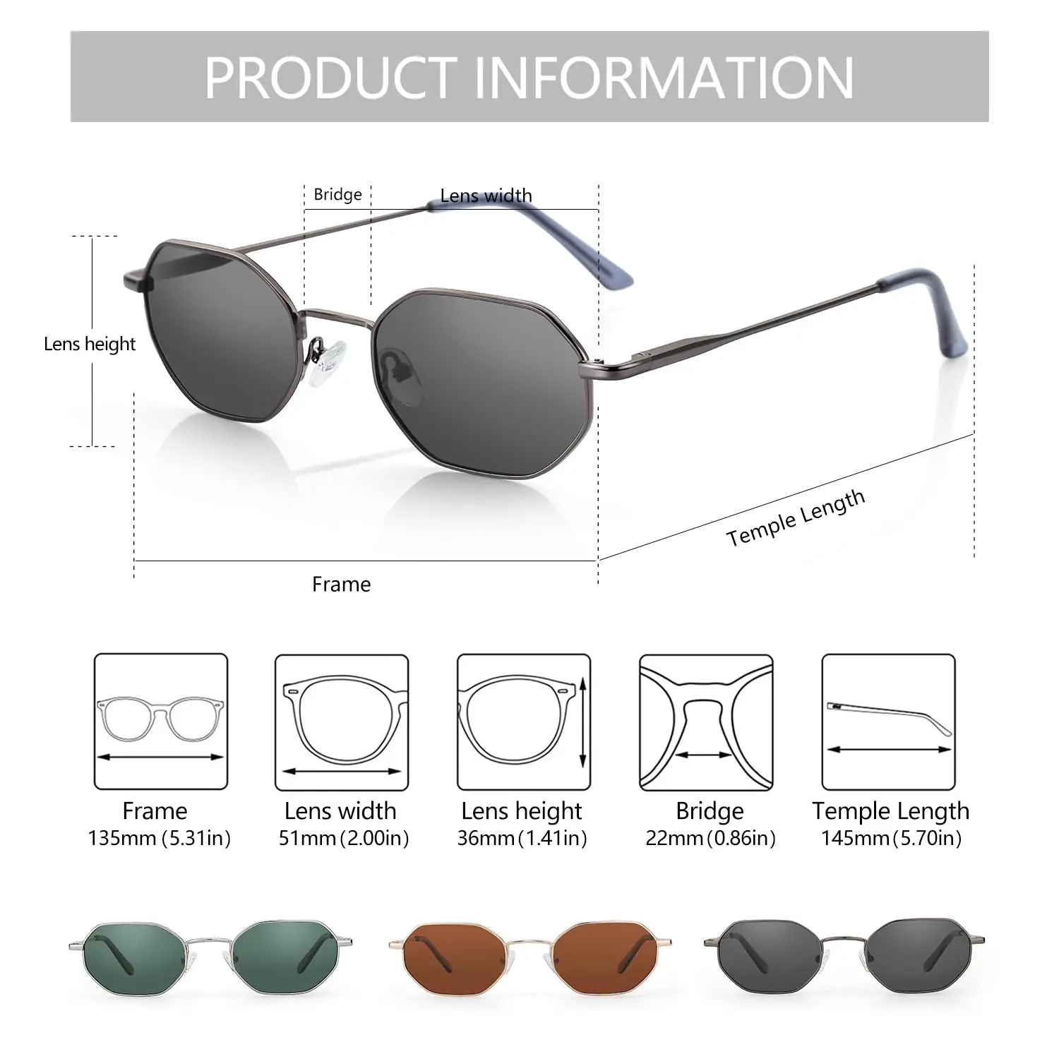 Okulary przeciwsłoneczne ZENOTTIC Retro Small Polygon Polarized Damskie Metalowe UV400 Męskie Antyrefleksyjne Okulary UV400 Do Jazdy Samochodem — zdjęcie 7