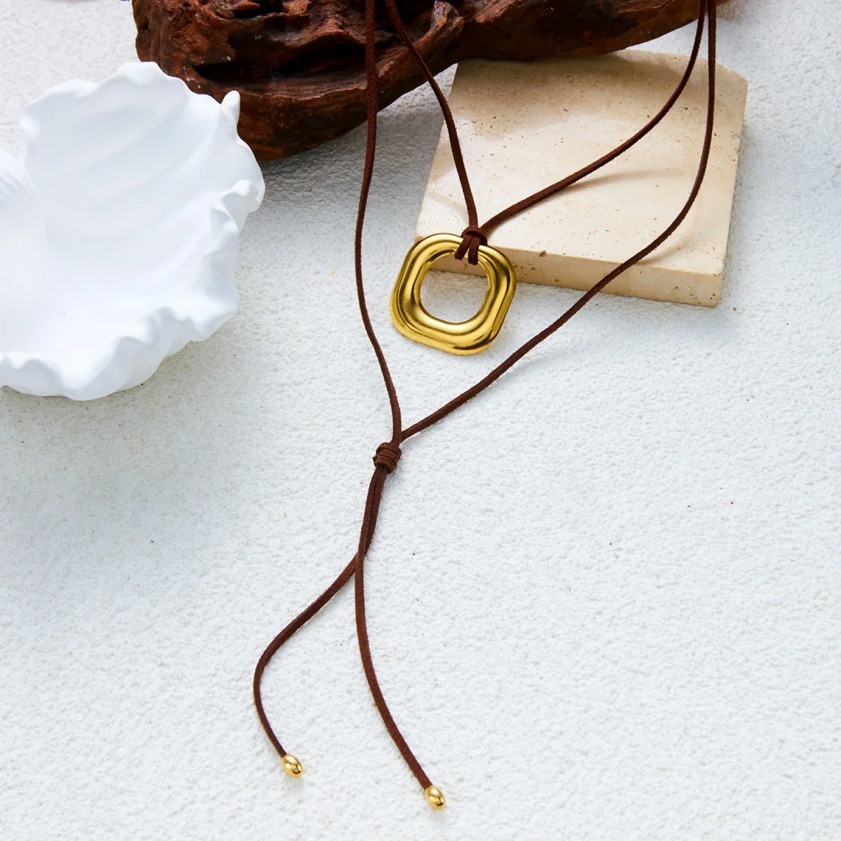 Einfache Halskette mit hohlem Kreis-, Quadrat-, Herz- und Wassertropfen-Anhänger für Damen und Herren, Edelstahl, geometrisches Design, Lederband, Choker-Schmuck – Detail 26