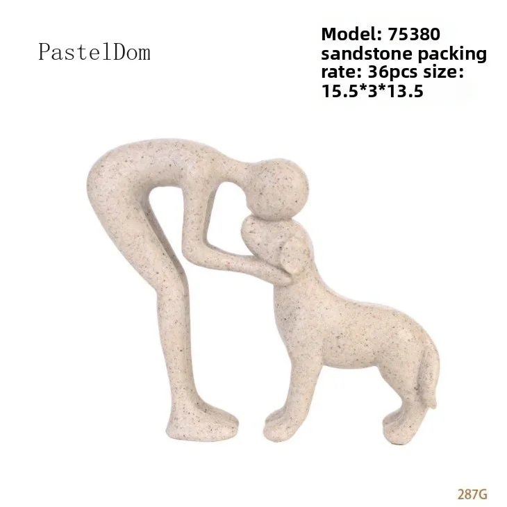 Abstract Art Resin Human & Dog Figurine Interactive Human‑Pet Companionship Craft Ornament Home Office Decor