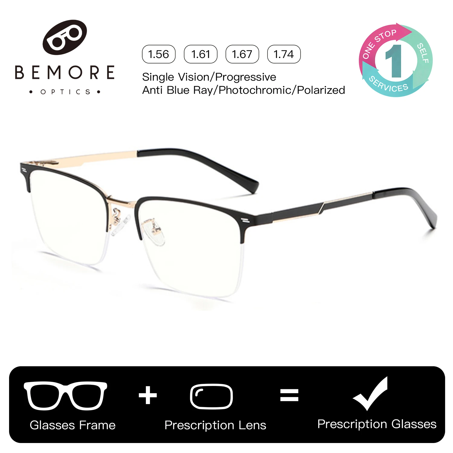 BEMORE Square Alloy Clip on Prescription Eyeglasses Men Polarized UV400 Magnetic Optical Myopia Sunscreen Sun Eyewear