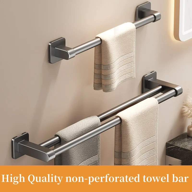 Space Aluminum Towel Rack Multifunctional Bathroom Slippers Hanger Non-perforated Wall-mounted Bath Towel Bar