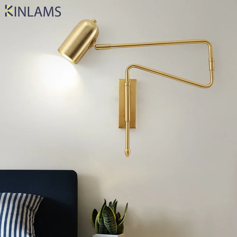 

Bedside Lamp Wall Lamp Bedroom Light Luxury Rocker Arm Switch Long Arm Long Rod Dolding Telescopic Stretchable Reading Lamp