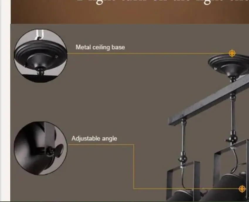 Vintage Ceiling Lights LED Black Iron Ceiling Lamp Industrial clothing Track Lamp retro rail potlights luminaria Fixture Light
