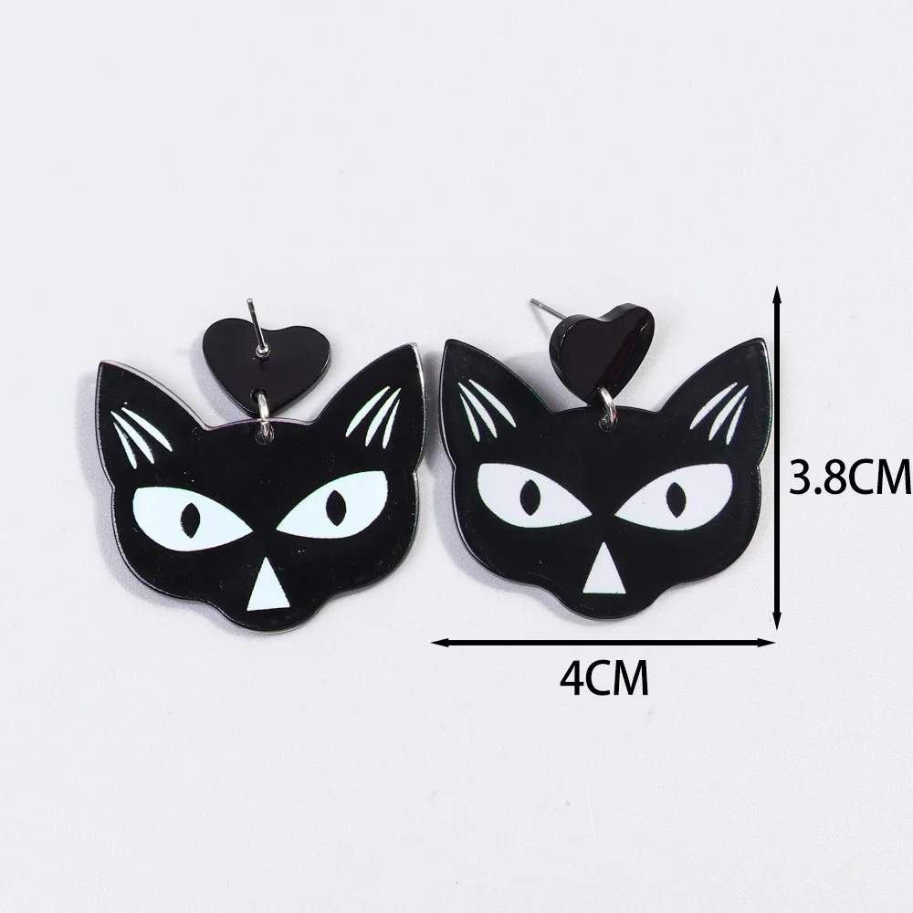 New Halloween Black Cat Bat Spooky Acrylic Earrings for Women Creepy Gothic Cartoon Ghost Pumpkin Dangle Earring Party Jewelry