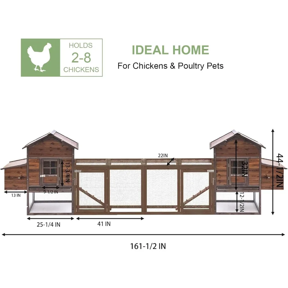 

160IN Outdoor Chicken Cages and Run with Nesting Boxes, Hen Run Poultry Pet House Rabbit Hutch, Large Wooden Chicken Coop