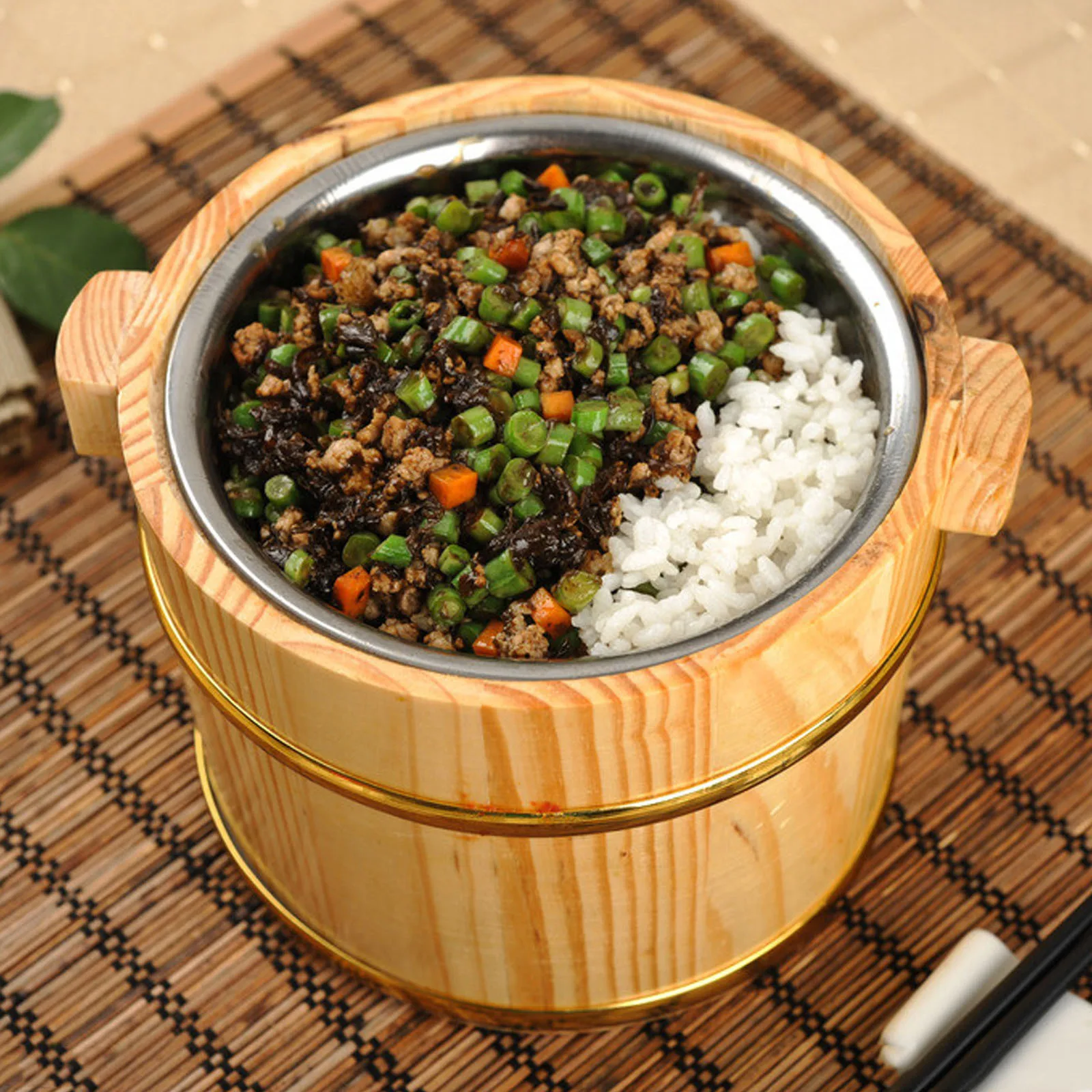 

1Set Wood Sushi Bowl Container Lidded Rice Mixing Tub Simple Design Restaurant Supplies Sushi Rice Bowl Wood Bucket