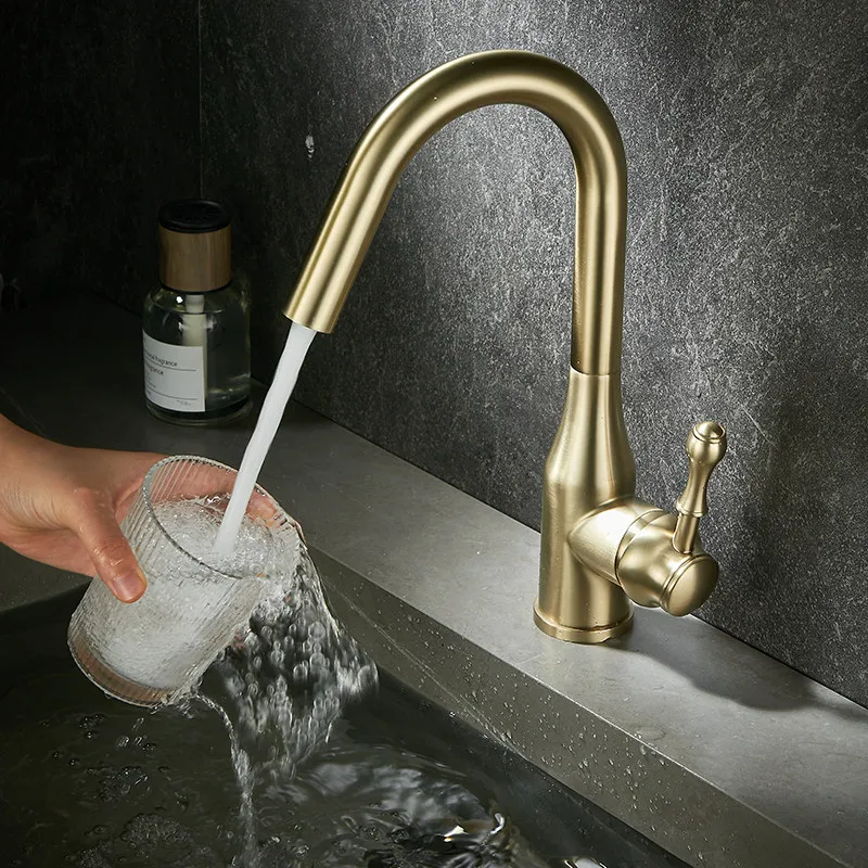 

Brass Gold Bathroom Sink Faucet Rotatable Hot Cold Water Basin Tap for Washstand Home Use
