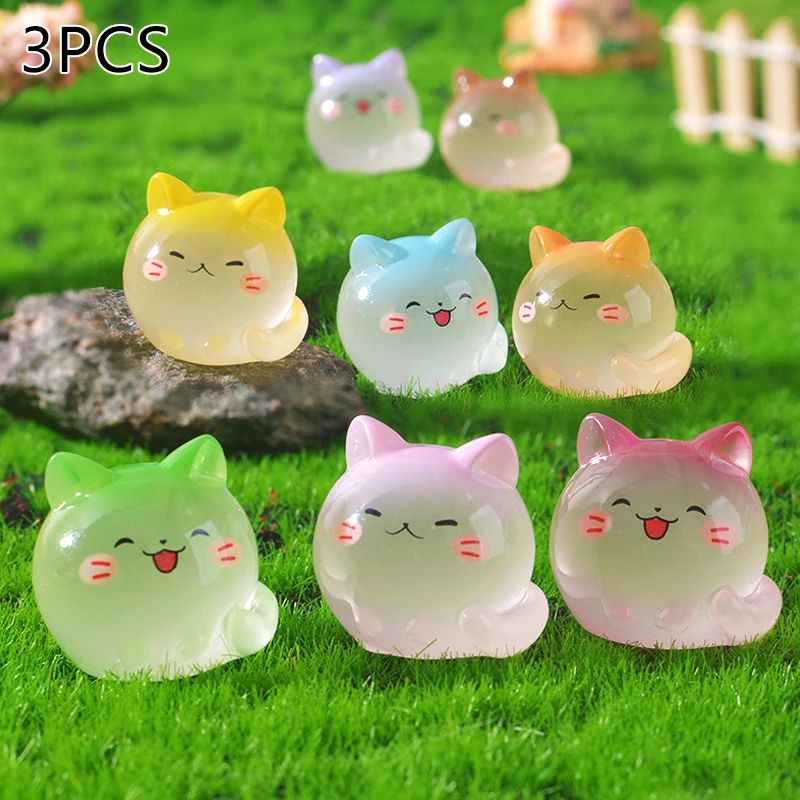

3Pcs/Bag Luminous Mini Cat Micro Landscape Desktop Ornaments Glow At Night Animal Figurines Home Car Decorations DIY Accessories