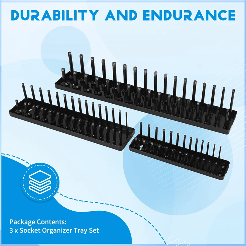 TKOH-3Pc المقبس درج منظم مجموعة المقبس الصواني 1/4 بوصة 3/8 بوصة و 1/2 بوصة محرك أصحاب المقبس العميق والظل