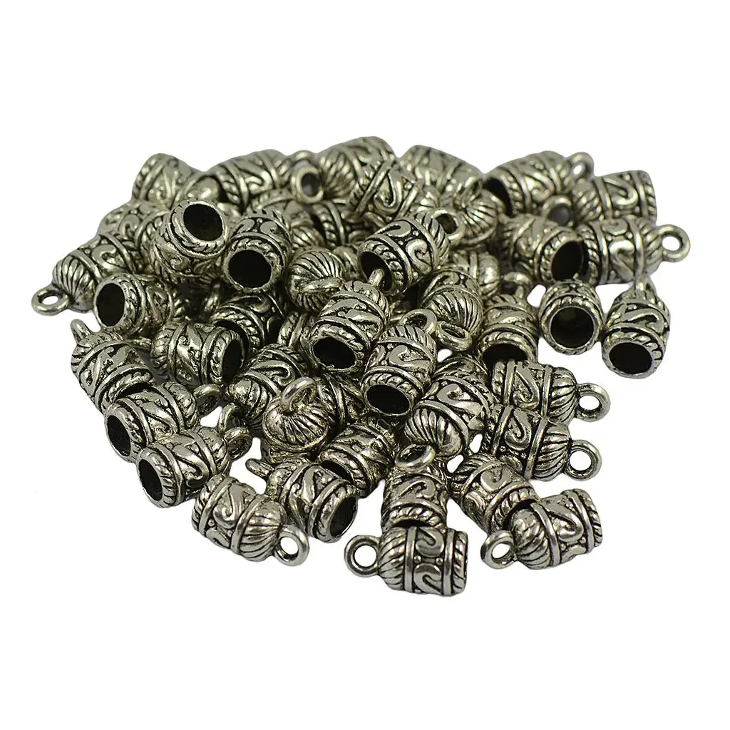 50pcs Tibetan Silver Column Cord End Spacer Bead Caps Necklace Bracelet Earrings Jewelry Making Findings Fit 4mm/ 5mm Cord