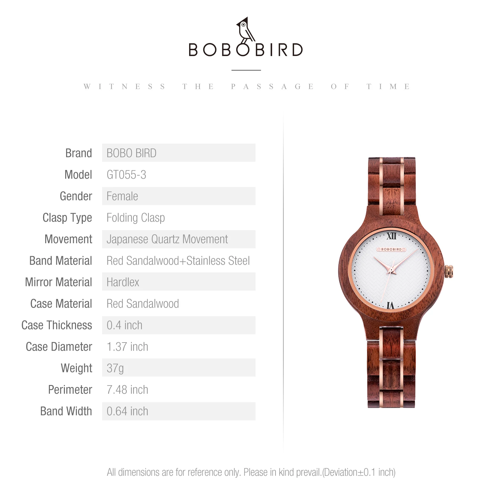 BOBO BIRD Orologio da donna Orologio da polso con movimento al quarzo giapponese in legno di moda Orologio da polso di lusso in legno di sandalo rosso Confezione regalo Dropshipping