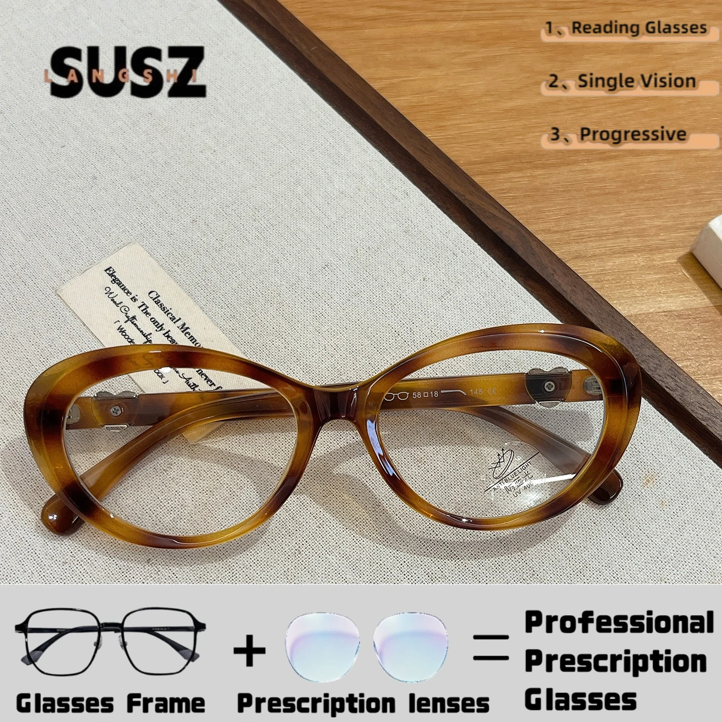 LS-SUSZ Fashion Women Cat Eye For ReadingGlasses Anti Blue Light  Myopia Hyperopia Customizable Prescription Computer Eyeglasses