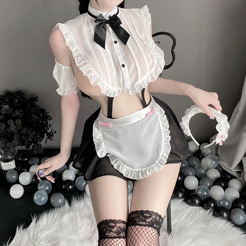 Sexy Lingerie Women's Maid Role Play Outfit Sweet Servant Girl Cosplay Costumes Erotic Maid Uniform Adult Sex Game Porno Clothes