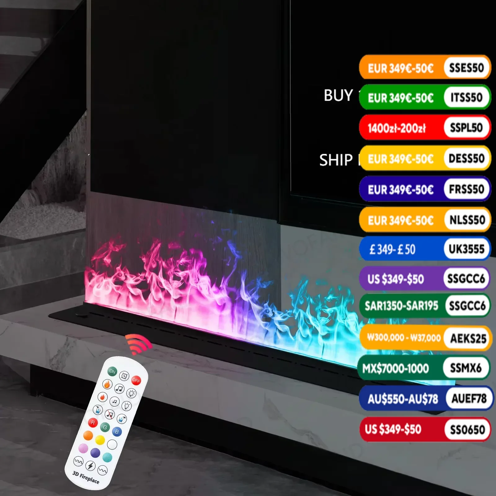

Embedded Electric Vapor Fireplace with WOOD Cracking Sound 5-year Warranty Smart APP Remote Control Humidifier Multi-color Flame