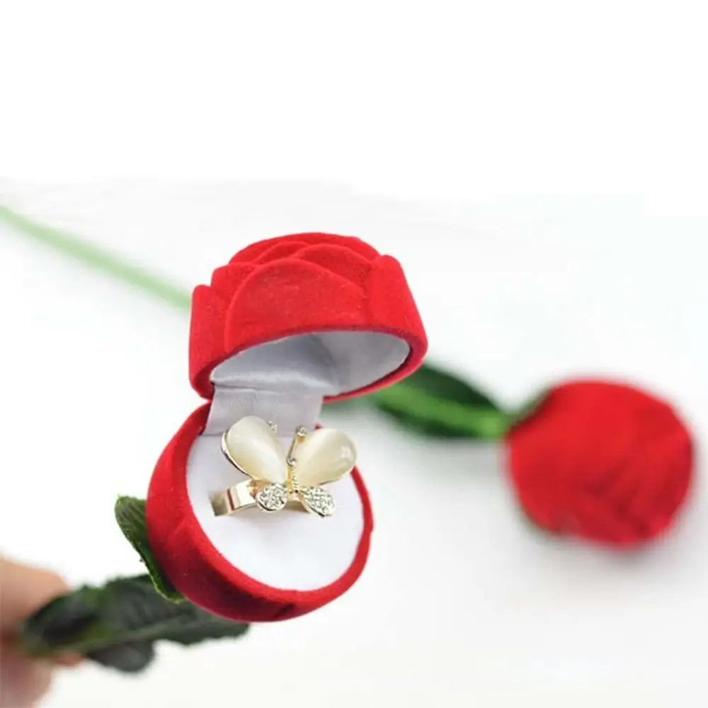 

Holder Delicate Hot Boxes Display Red Storage Engagement Flower Pendant Velvet Wedding Ring Rose Jewelry Gift
