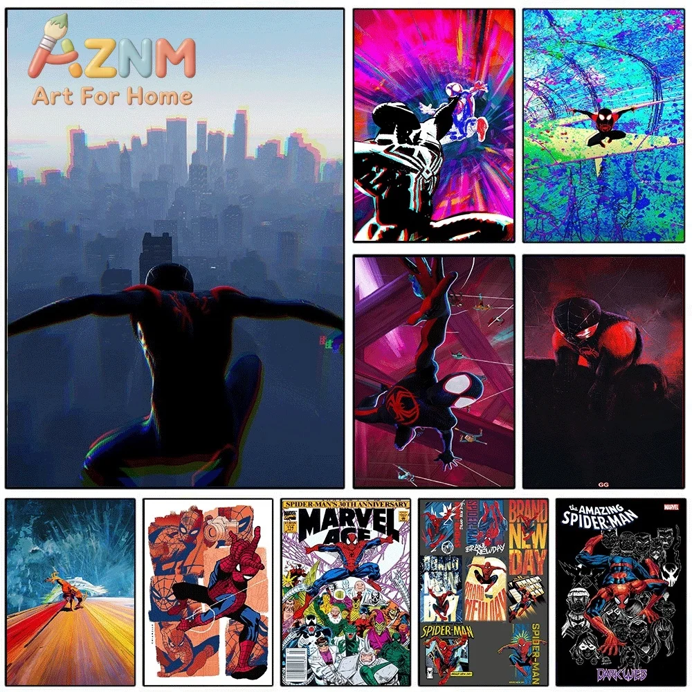 Spider Man Across The Spider Verse Canvas Wall Art No Frame Miles Morales Superhero Comic Poster Print Home Bedroom Living Roo