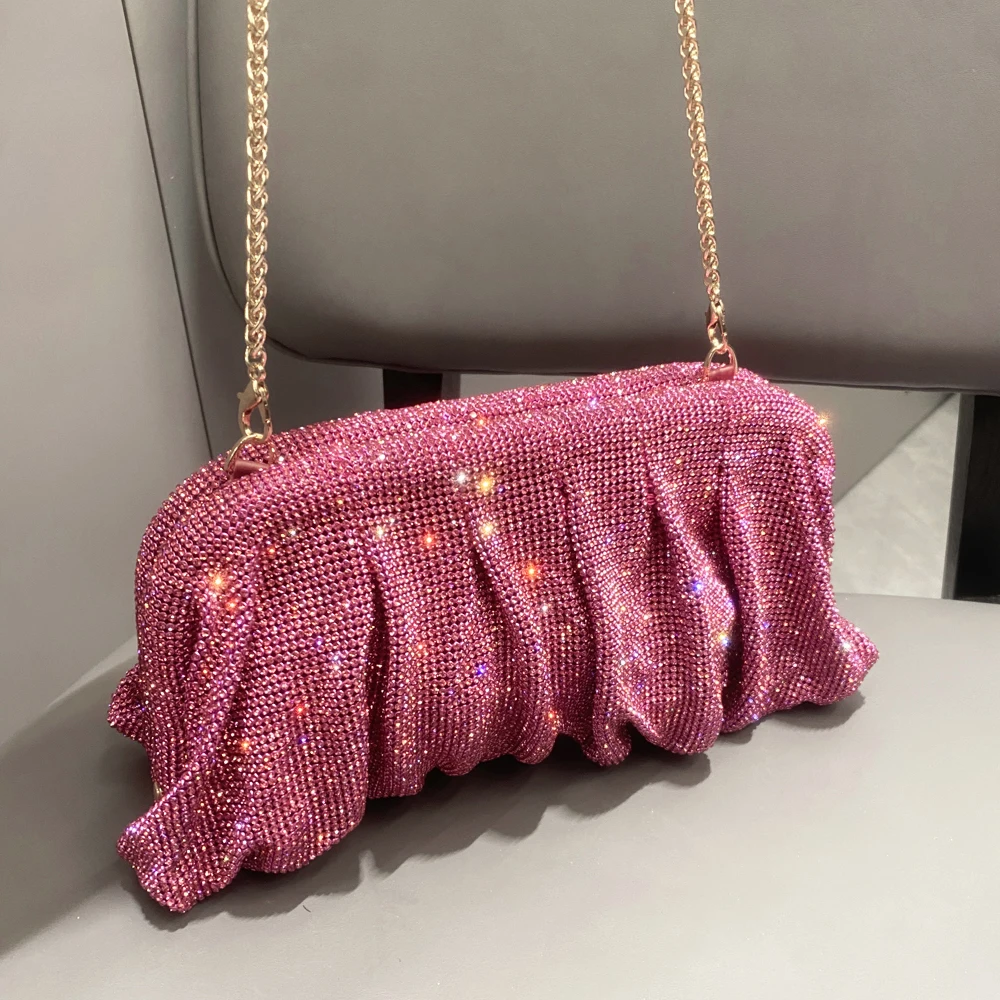 Luxury Designer Handmade Evening Clutch Bags Shiny Handle Rhinestones High Quality New Folds Purses Handbags Wedding Parties