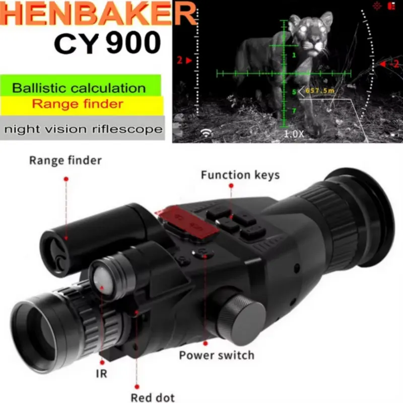 HENBAKER CY900 night vision riflescope w/ range finder hunting scope monocular Ballistic calculation hunting trail camera 5000J