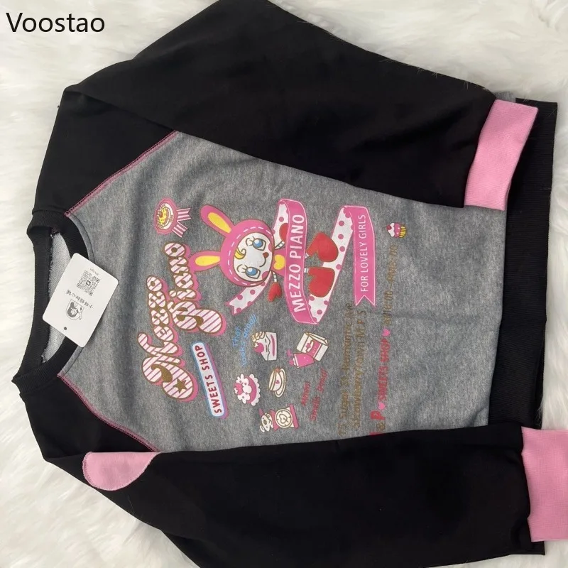 Japanese Y2k Aesthetic Lolita Sweatshirt Women Dark Gothic Cartoon Print Grunge Hoodies Autumn Sweet Streetwear Harajuku Tops