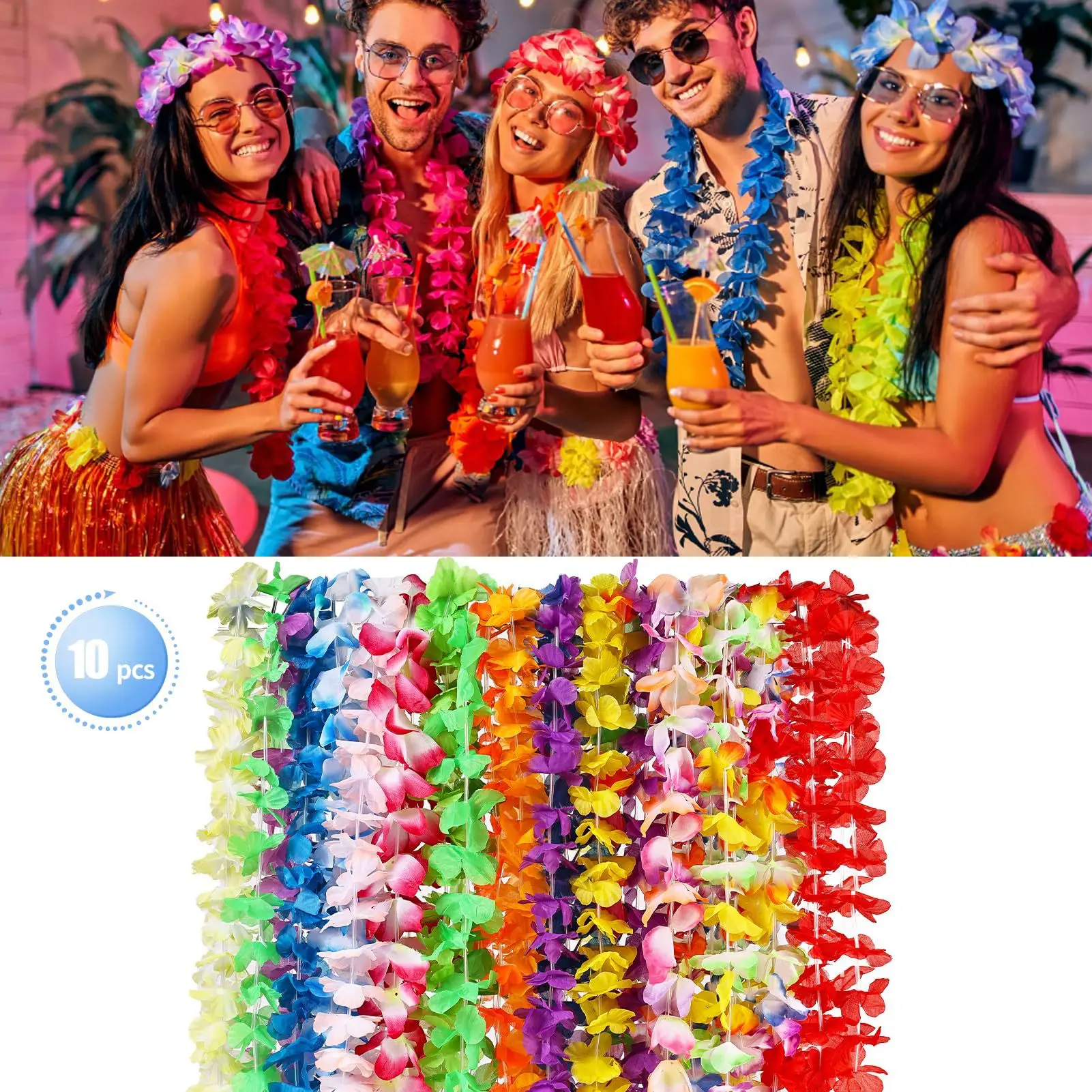 6/12/24/50 Stück Hawaiianische Blumenkette Künstliche Blumengirlande Tropische Party Sommer Strand Hochzeit Geburtstag Pool-Party Dekoration – Detail 10