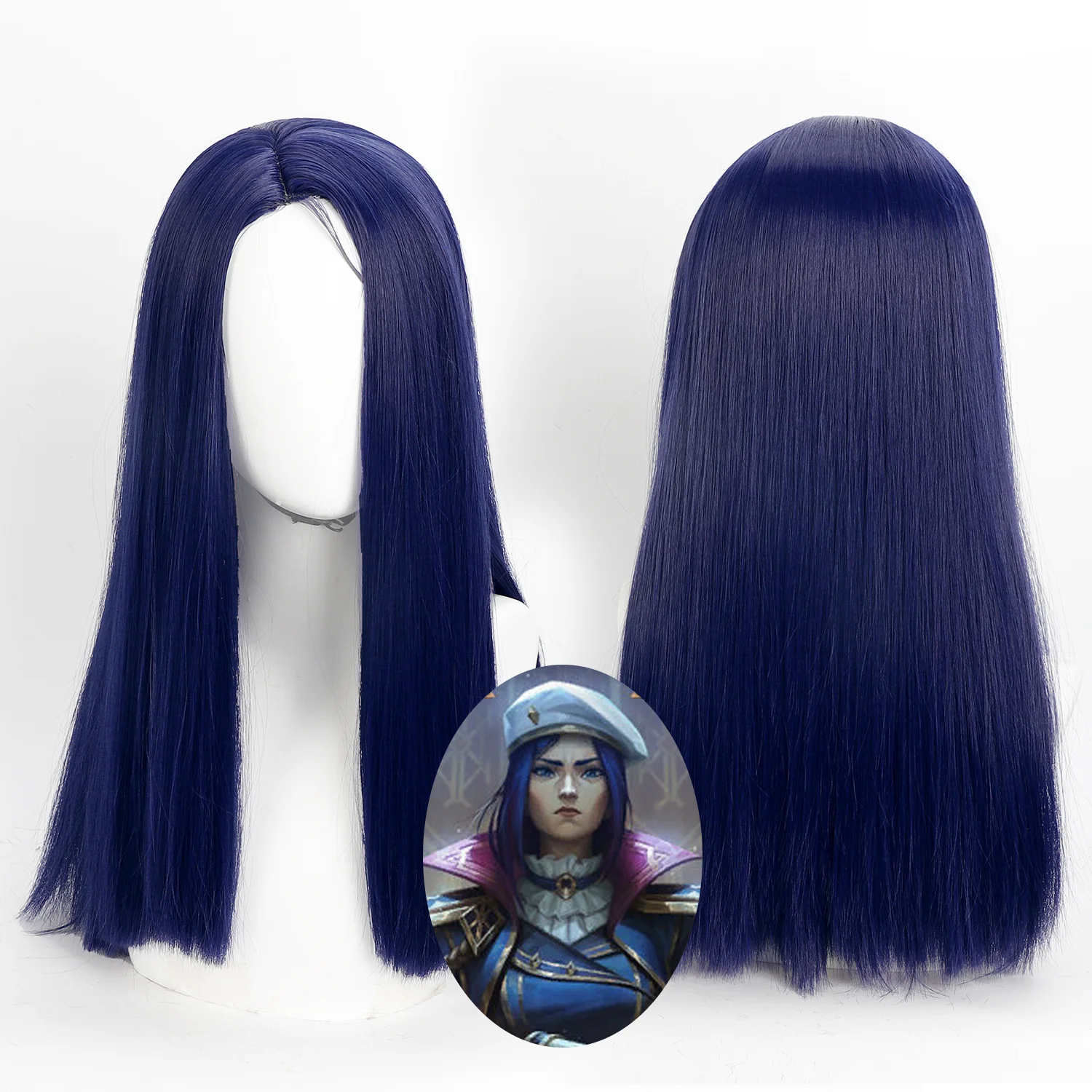 

Cosplay Wig Arcane Anime Wig Caitlyn Bule Middle Part Straight Synthetic Game Role Play Wig with Wigcap