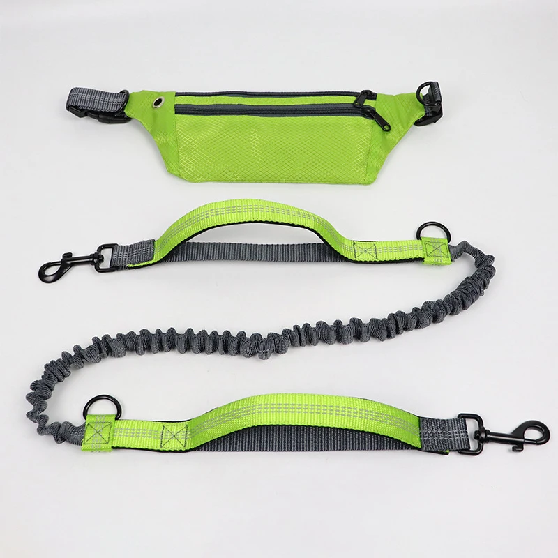 Hands free Dogs leash running elasticity dog leash jogging Handsfree leash Double handle lead walking Waist Belt bag Reflective