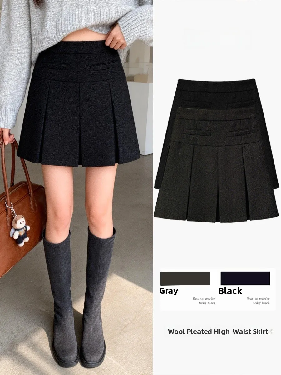 

Женская шерстяная юбка А-силуэта с высокой талией в клетку, новая коллекция осень-зима, укороченная, стройнящая, удобная для повседневной носки