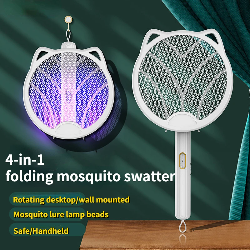 

Cat ear foldable 4-in-1 household multifunctional mosquito swatter USB rechargeable mosquito swatter electric shock type