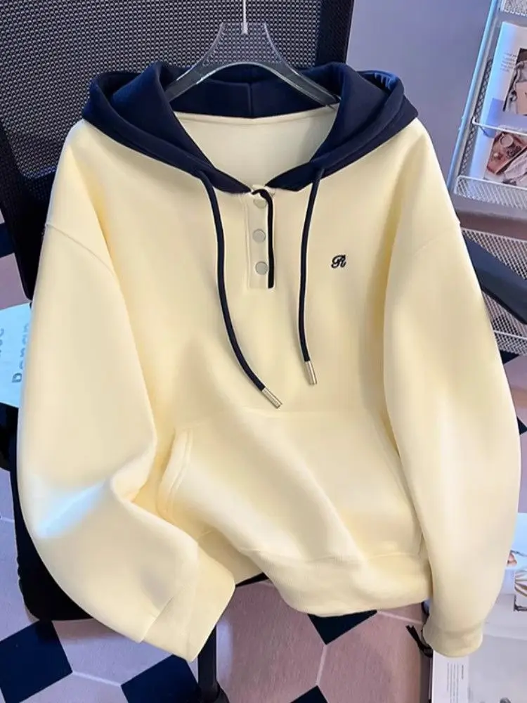 

Thickened Fleece Warmth Hooded Embroidered Loose Luxury Fashionable Sweatshirt Women's Winter 2025 New Style Patchwork Button...