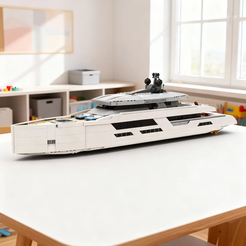 2977pcs MOC Midi Scale Yacht White Version 2 Pcs Boat Model Building Blocks Shelf Decor, Home Decor Display Model Gift For Kids