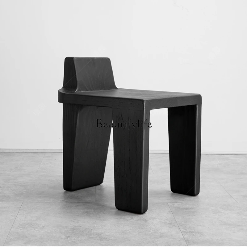 

ls 18Nordic minimalist log back chair B & B wabi-sabi wind carbonized black solid wood chair