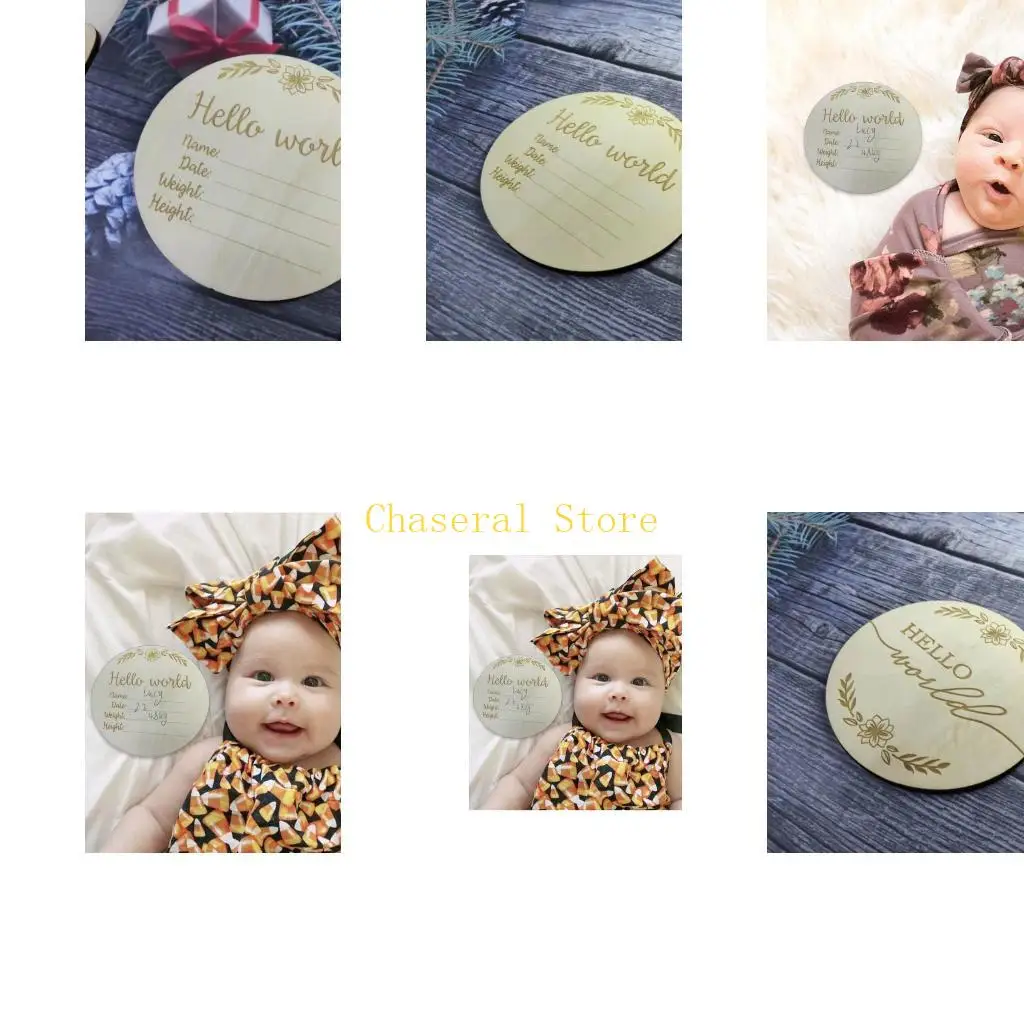 

E7CE Печатные круглые дискеты с объявлениями о рождении ребенка Деревянные ежемесячные открытки