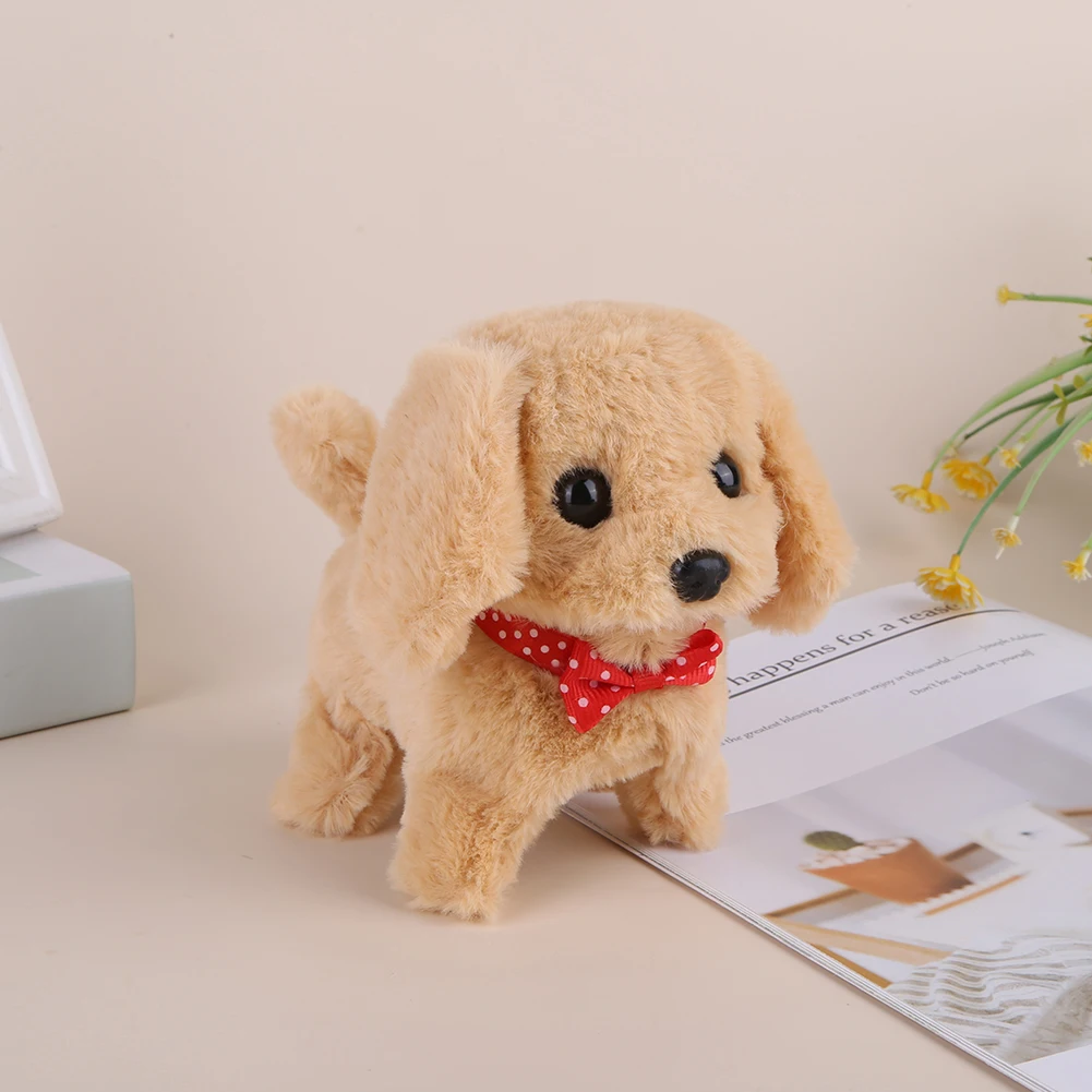 Robot electrónico de juguete para perros con pilas, cachorro de peluche para caminar y ladrar, juguete de peluche con cola oscilante, regalo de cumpleaños para niñas y niños