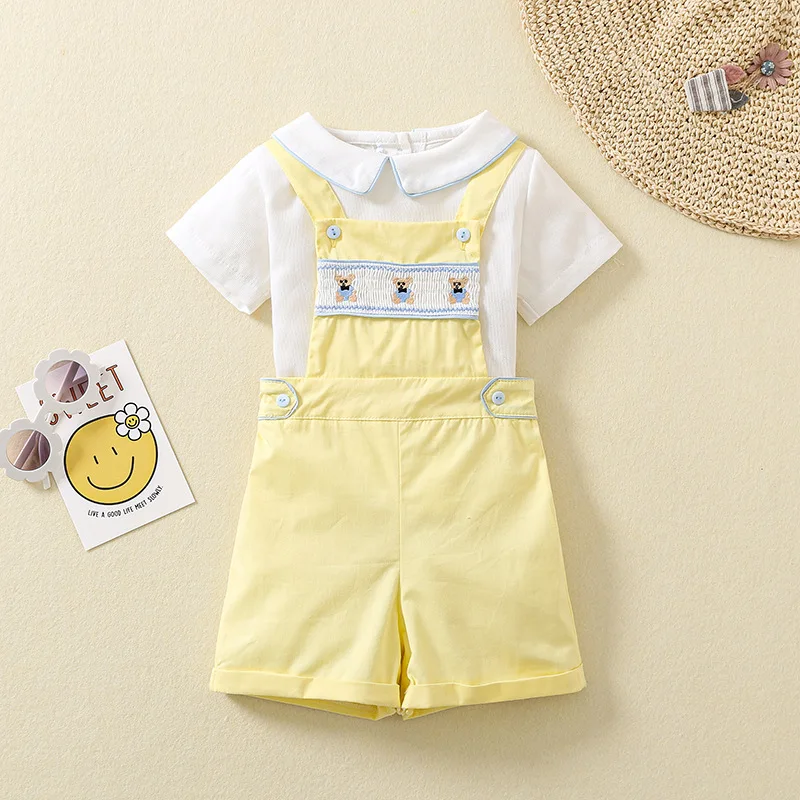 Spanish Baby Boy Clothes Children Shirt And Suspenders Pants Two Piece Outfits Kids Summer Top Shorts Jumpsuit Clothing Sets