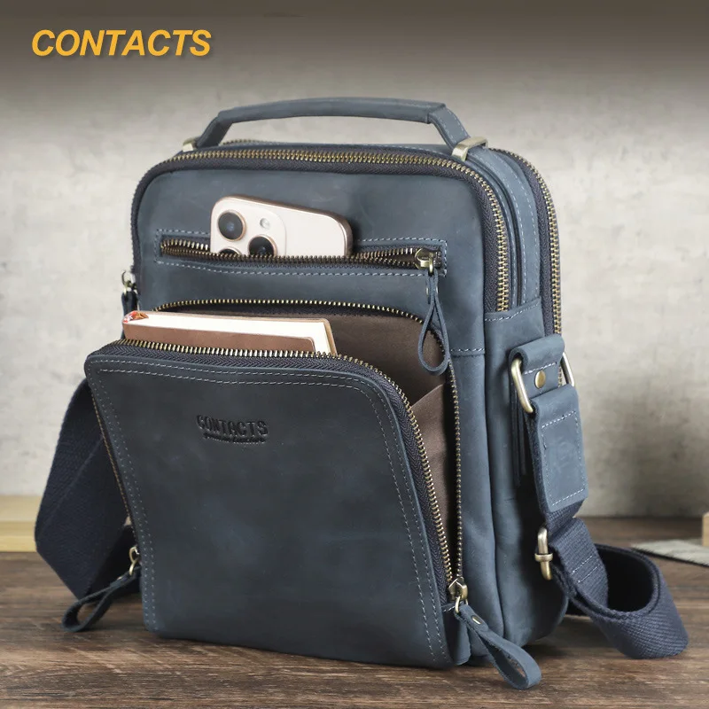 

HTS-MB108C Head Layer Cowhide Fashionable Single Shoulder Crossbody Bag Multifunctional Hand-held Leather Men's Leather Bag