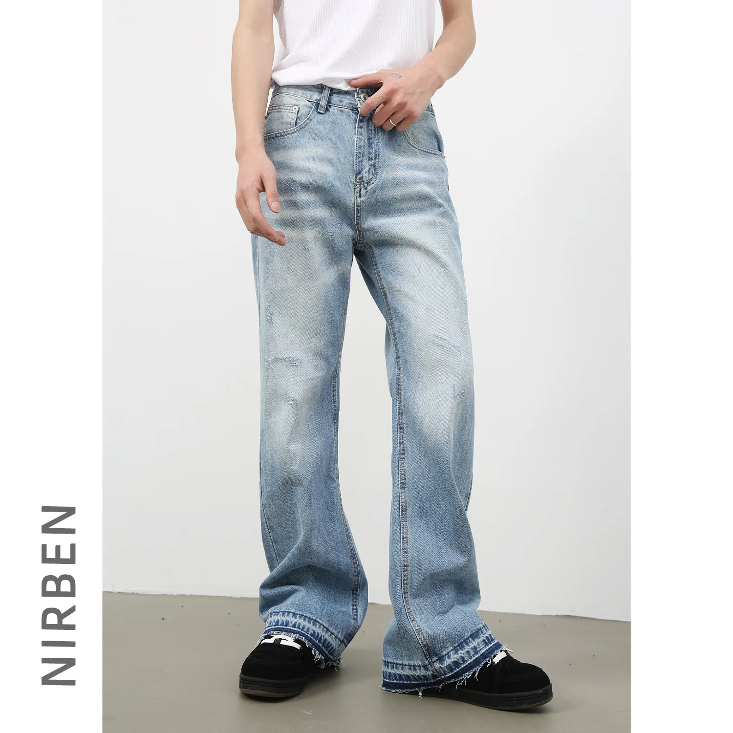New Denim American High Street Worn Jeans Men's Loose Straight Versatile Trousers