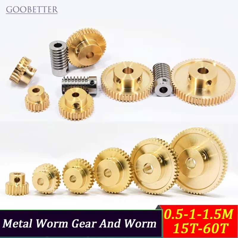 Copper Worm Gear and Worm 0.5/1/1.5M 15-60T 45# Steel/Stainless Steel Transmission Ratio 20/25/30/40/50 Reducer Accessories