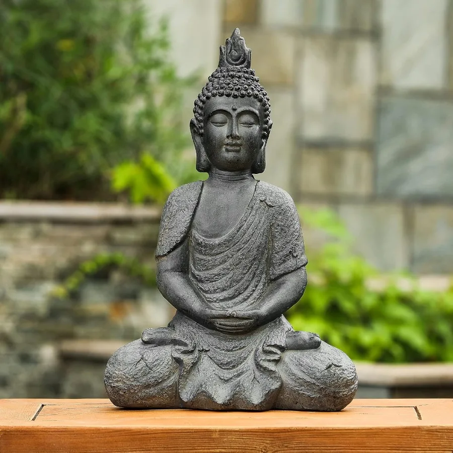 

LuxenHome Large Buddha Statue Outdoor and Indoor 22" Fiber Stone Meditating Buddhas Garden Statues Outdoor Zen Buddha Garden Sc