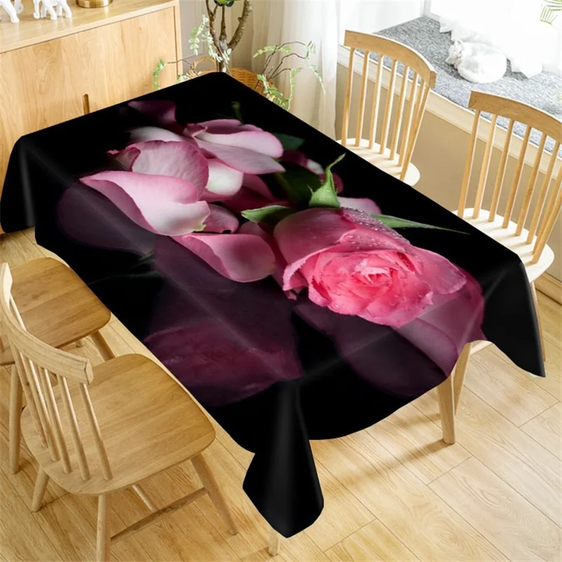 Green Plant Leaves Flower Red Rose Waterproof Tablecloth Table Cloth Cover for Party Events Kitchen Decor Desk Cover