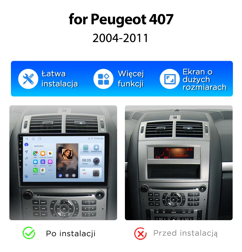 Junsun Wireless CarPlay Android Auto Autoradio für Peugeot 407 2004-2011 Auto-Intelligentes System DSP SWC RDS GPS FM BT – Detail 3