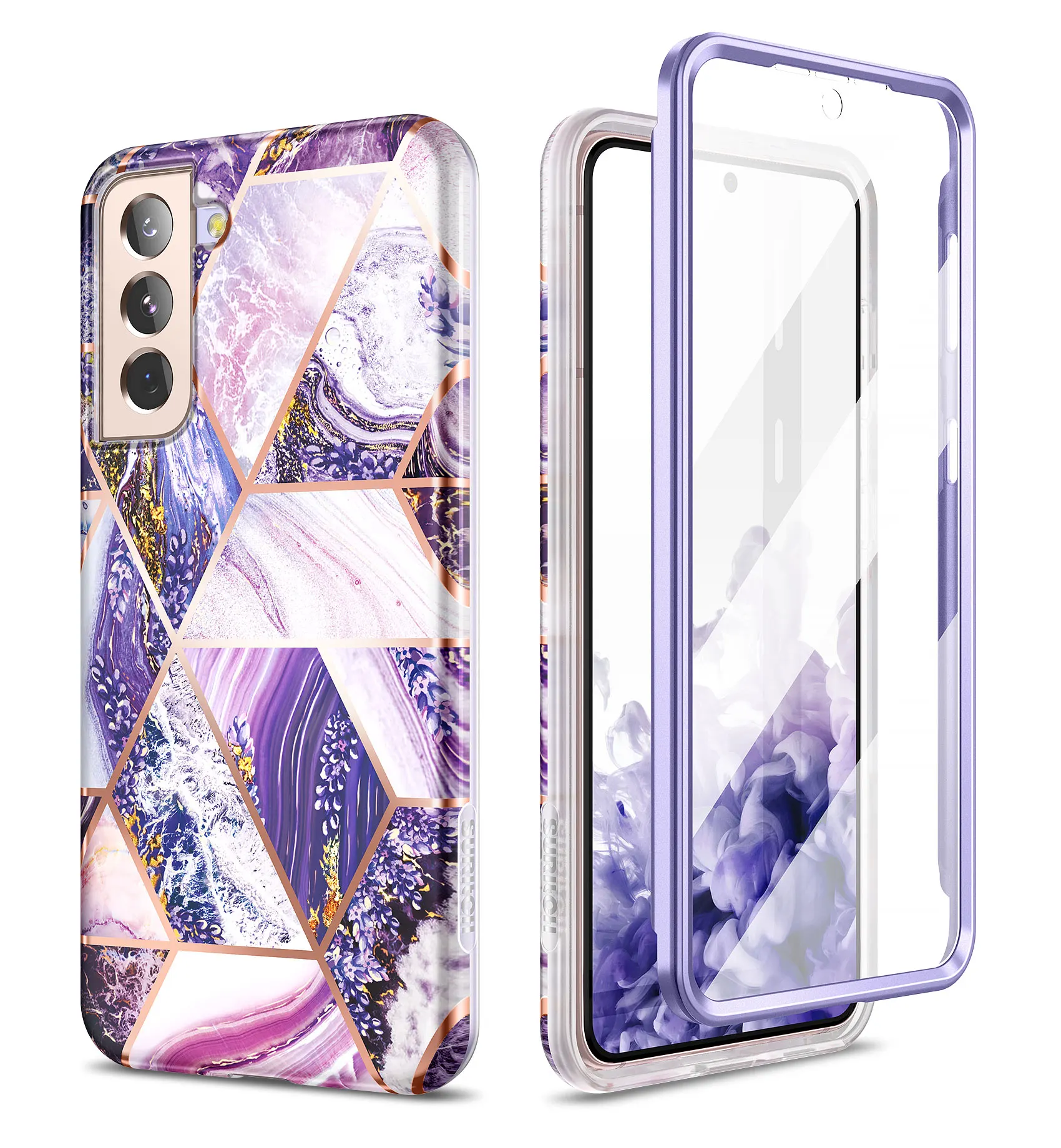 360Full-Body Rugged Front Cover With Built-in Screen Shockproof Glitter Luxury Marble Case For Samsung Galaxy S21Plus 6.7 inches