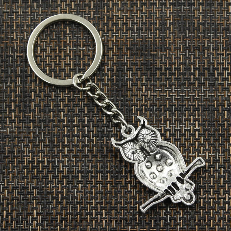 Fashion 30mm Key Ring Metal Key Chain Keychain Jewelry Antique Silver Color Plated Owl Standing Branch 40x31mm Pendant