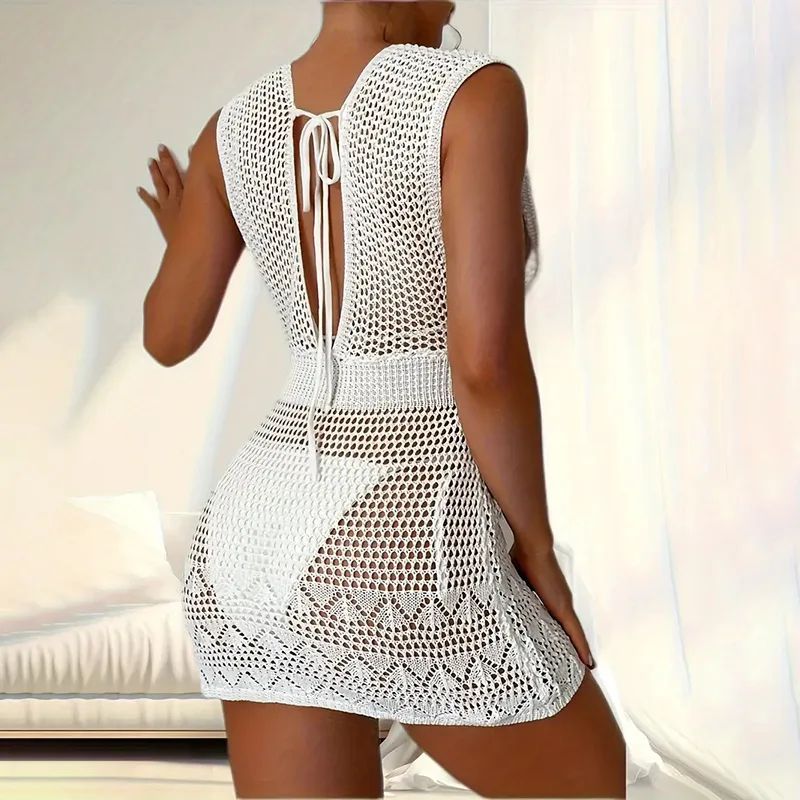 2025 neue Stil Einfarbig Sexy Gestrickte Strand Rock Bikini Badeanzug Hoodie Sonnenschutz Tragen Frauen