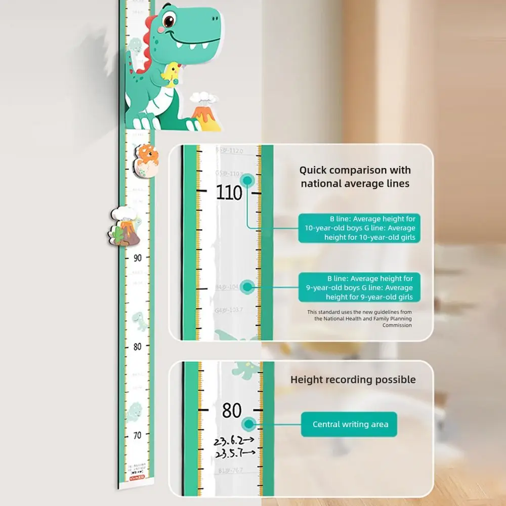 3D Cartoon Animal Children's Height Ruler Multicolor Removable Growth Chart Self Adhesive Wall Art Height Measurement Stickers