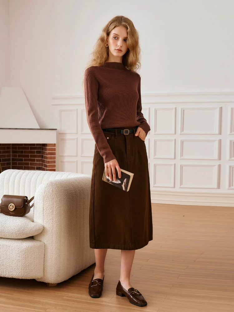 OLrain Women's Pullover Sweaters Solid Mock Neck Long Sleeve Sweater 2025 Autumn New in Knitting Female Clothing M56QZ86530