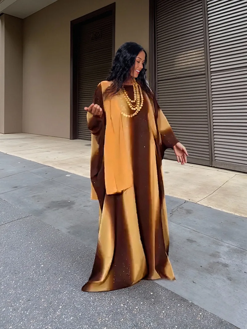 

Middle Eastern women's fashion printed satin Muslim robe party evening dress jumpsuit long skirt 0021