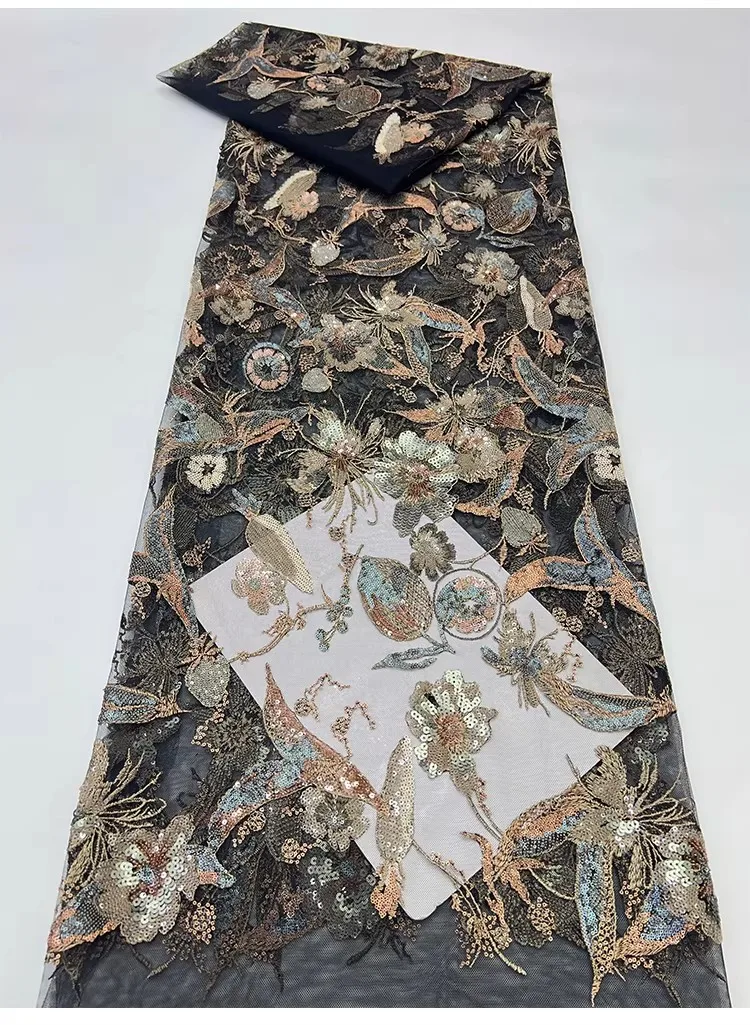 

1yard Fashion Design Wedding Dress diy sewing fabric luxury Gauze Fabric Exquisite colorful bead pattern sequin embroidery tela