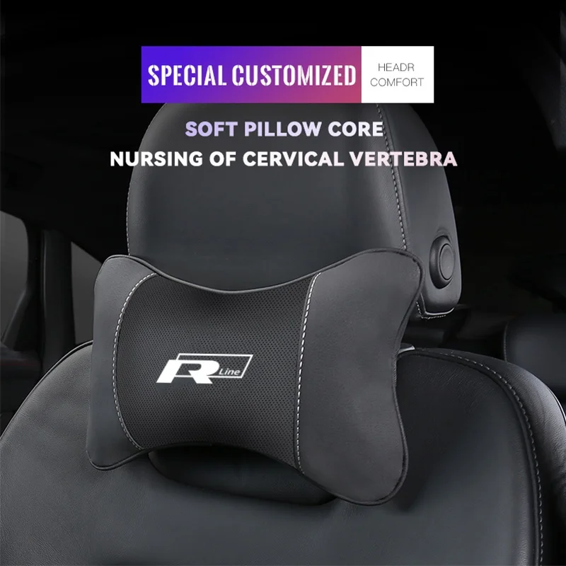 1Pcs Car Seat Headrest Rline R line Logo Neck Pillow For Volkswagen Golf Passat Polo Tiguan T-Cross Jetta Beetle Touran T-ROC